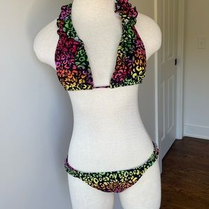 Neon ruffled bikini
